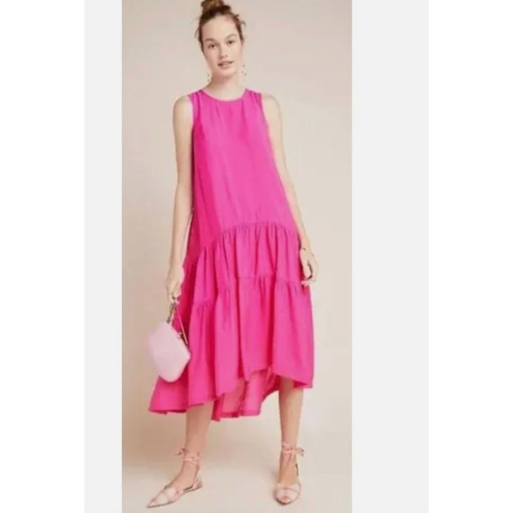 Maeve Anthropologie Marlene Pink Drop Waist Tiered Maxi Dress XS